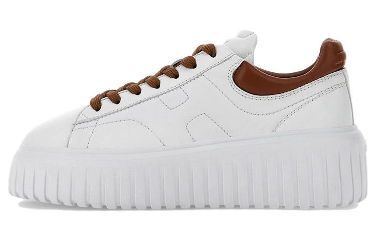 HOGAN H Stripes Leather Low top Skateboard Shoes 6CM Women's White & Brown
