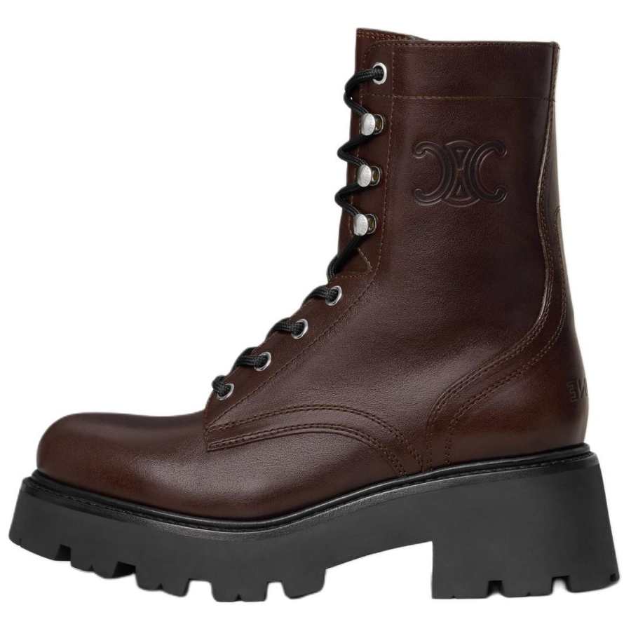 CELINE Triomphe Calfskin Ankle Boots 4.5cm Women's Brown