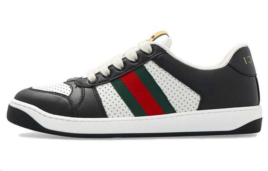 GUCCI Screener Distressed Shoes Leather Low top Stylish Skateboarding Shoes Women's Black White