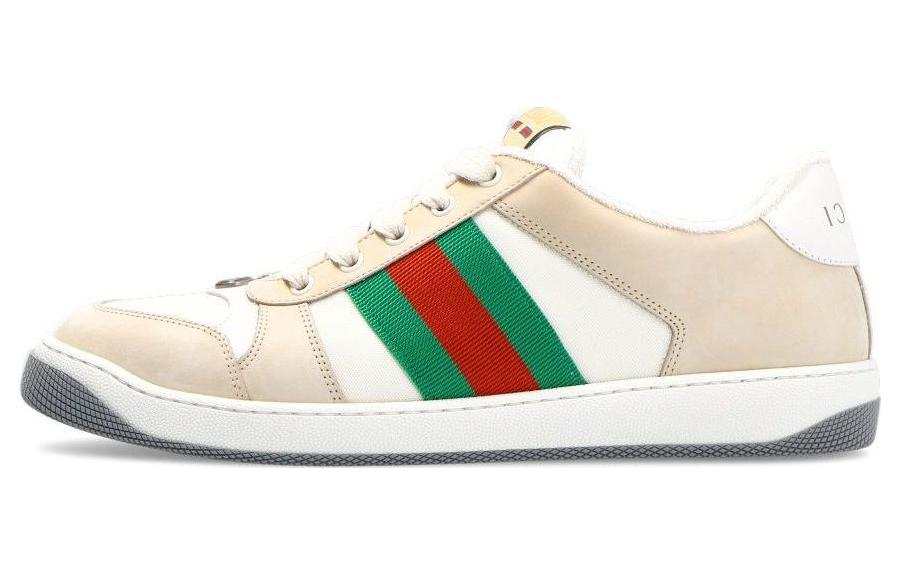 GUCCI Screener Distressed Shoes Canvas Leather Stylish Skateboarding Shoes Men's Beige