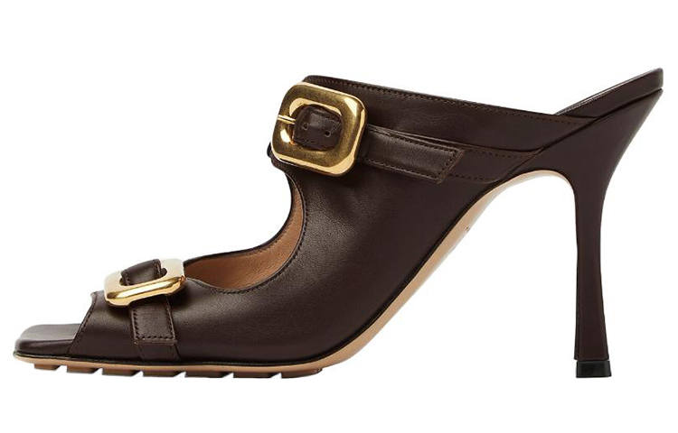 Bottega Veneta Stretch Slim Heel Slide Slippers Women's Dark Brown