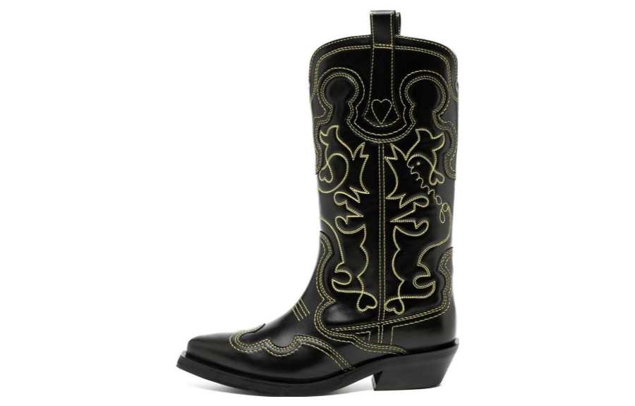 GANNI Mid Shaft Embroidered Western Boots Women's