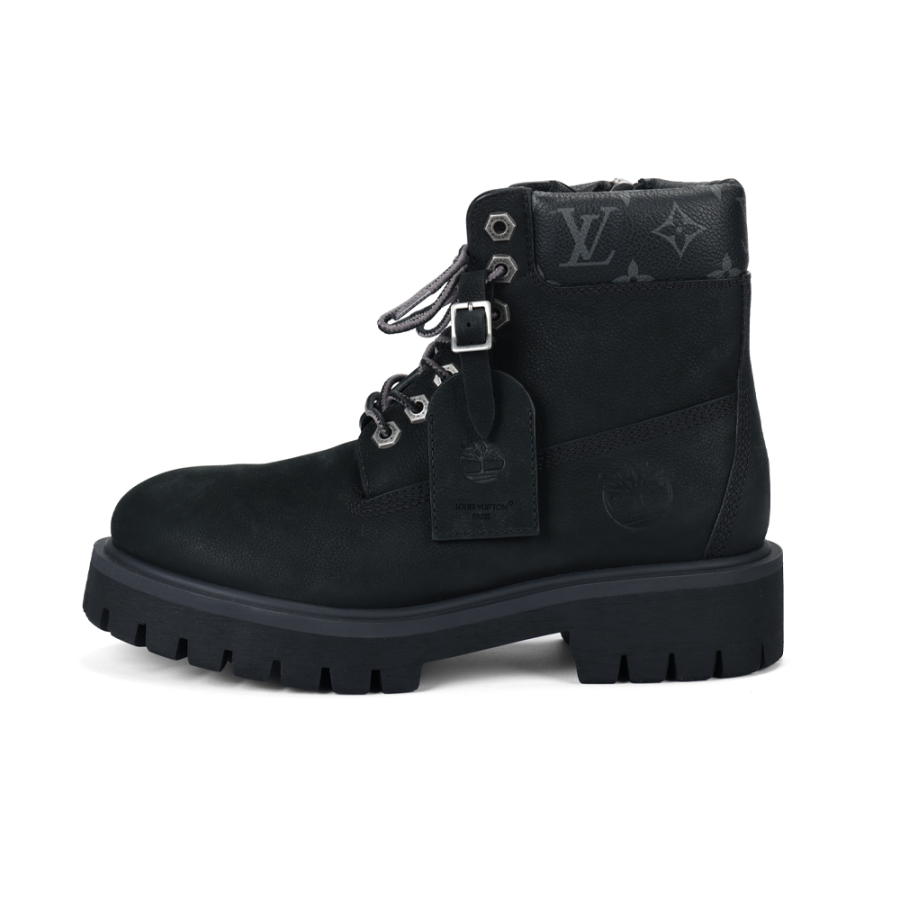 LOUIS VUITTON Timberland X LOUIS VUITTON Cow Leather Ankle Length Combat Boots Men's Black