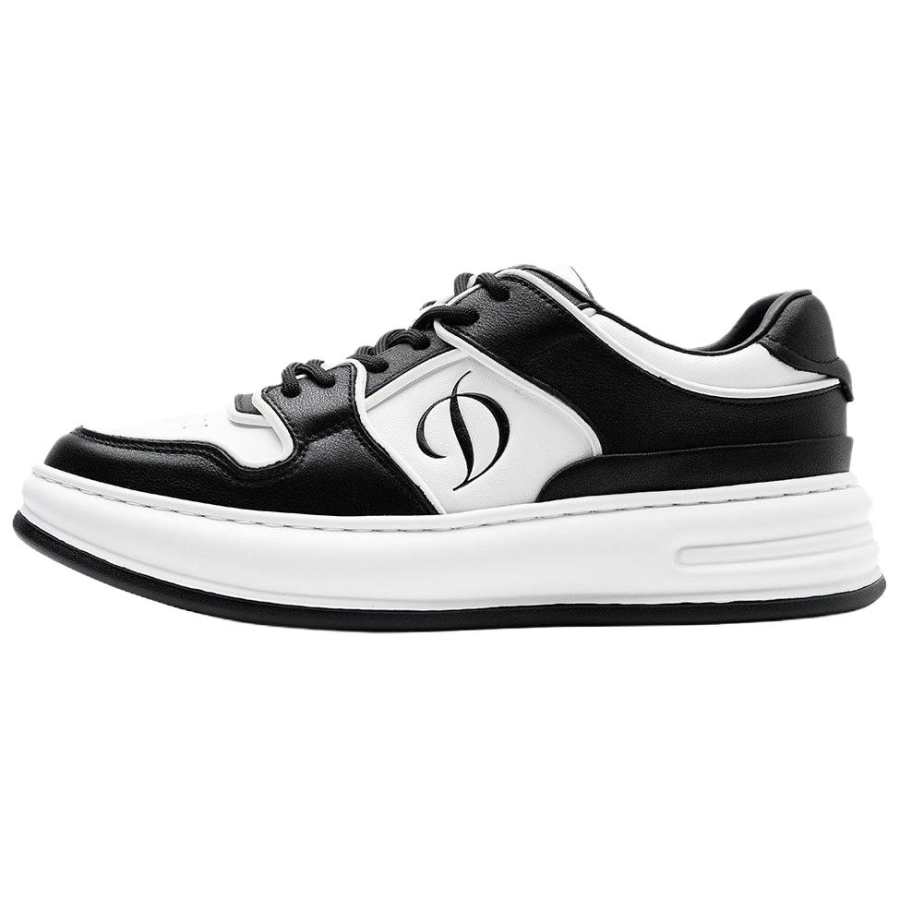 S.T.Dupont S. T.DUPONT Top Grain Cow Leather Low top Skateboard Shoes Men's Black White/Khaki White
