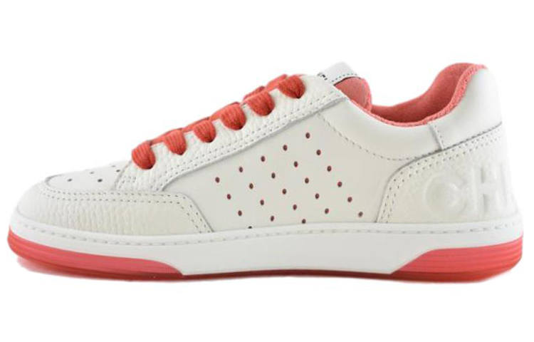 CHANEL 22P Collection Cow Leather Casual Low top Stylish Skateboarding Shoes Women's White Red