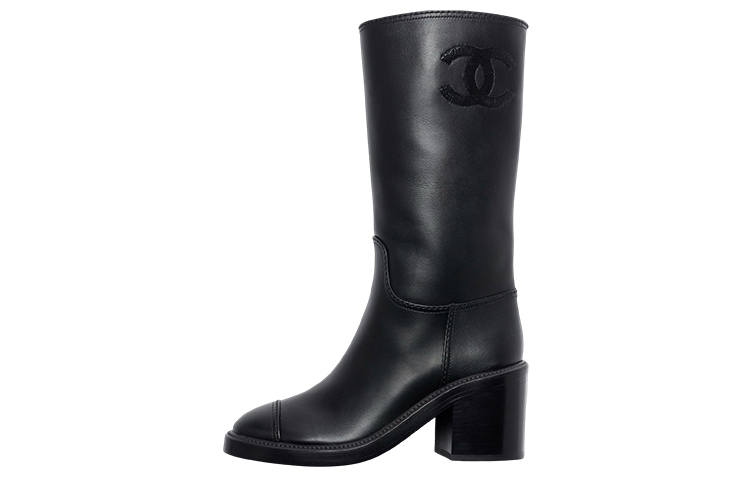 CHANEL Leather Knee high Boots Women's Black