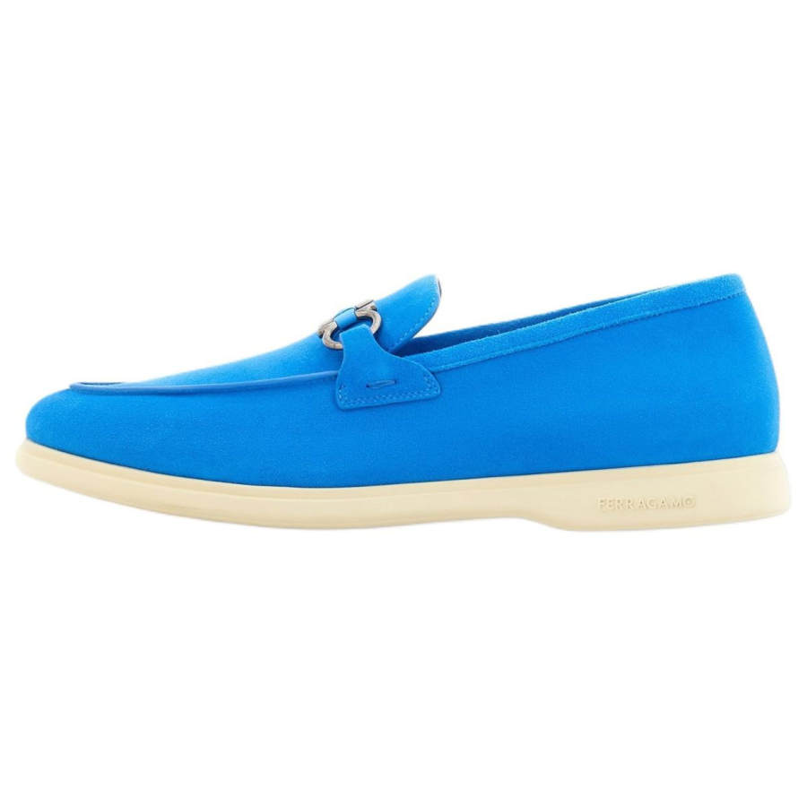 FERRAGAMO Gancini Suede Loafers Men's Blue
