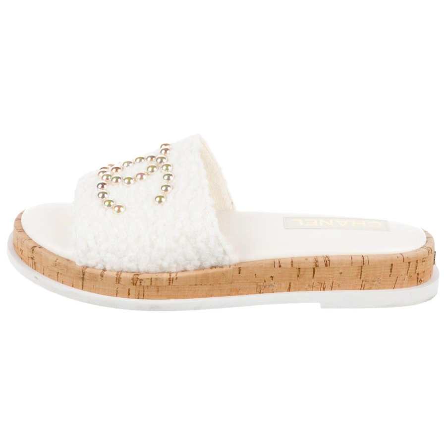 CHANEL Rubber Slide Slippers Women's White