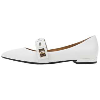 STELLA LUNA Sheepskin Metal Detail Flat Mary Jane Shoes Women's White