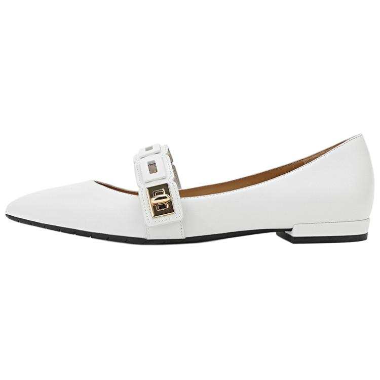 STELLA LUNA Sheepskin Metal Detail Flat Mary Jane Shoes Women's White