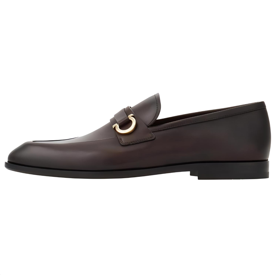 FERRAGAMO Gancini Calfskin Loafers Men's Brown