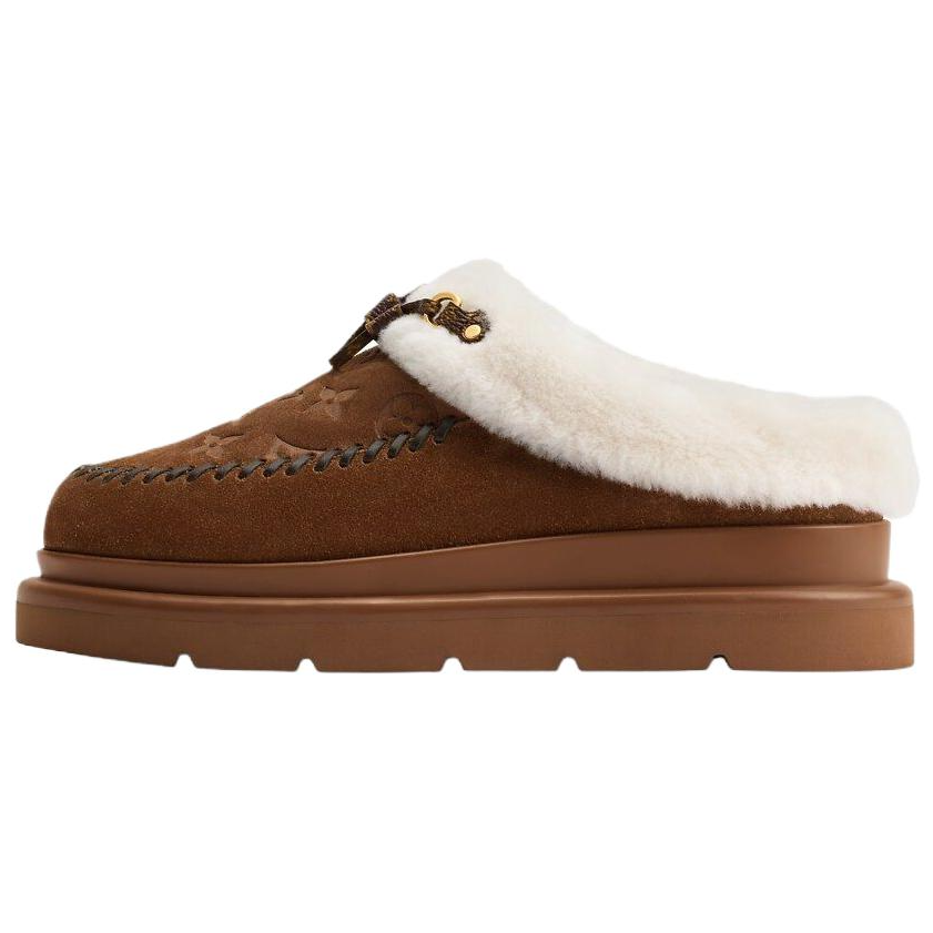 LOUIS VUITTON SKI Closed Toe Slippers Women's Dark Brown