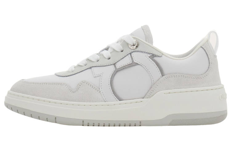 FERRAGAMO Gancini Cow Leather Abrasion Resistant Low top Skateboard Shoes Women's Optical White