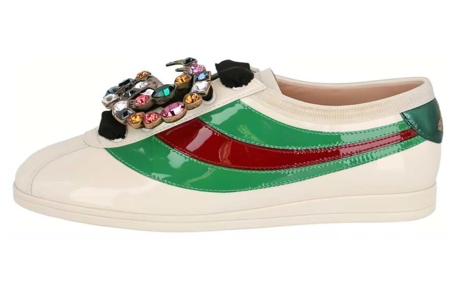 GUCCI Falacer Patent Leather Sneaker White Red Crystal Women's