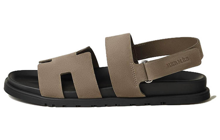 HERMES Genius Sheepskin Beach Sandals Men's Gray Brown