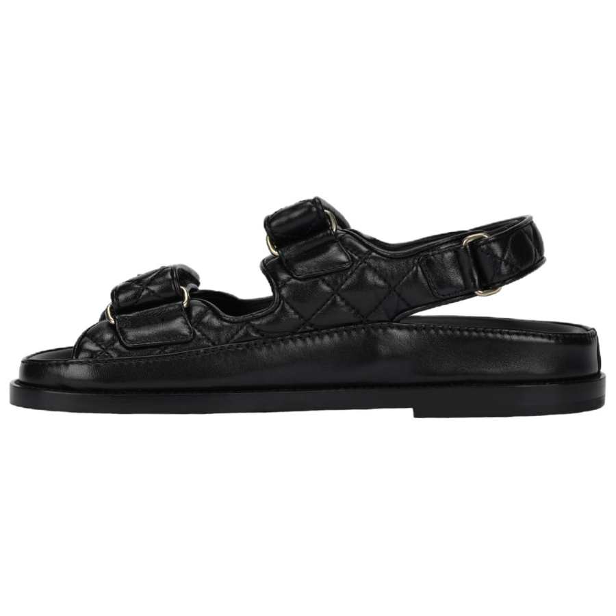 CHANEL Leather Beach Sandals Women's Black