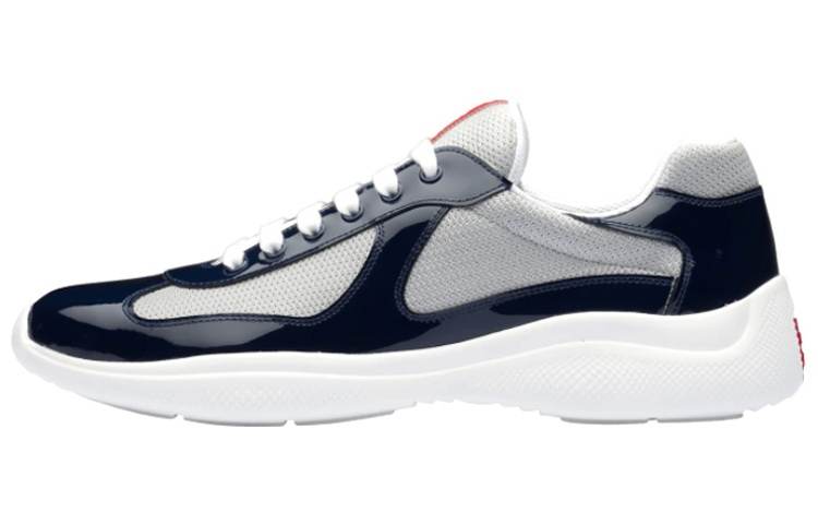 PRADA America's Cup Patent Leather Abrasion Resistant Abrasion Resistant Low top Sports Casual Shoes Men's Silver Blue