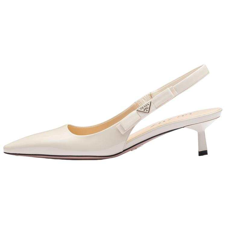 PRADA PRADA Patent Leather Slim Heel High Heels 4.5cm Women's White