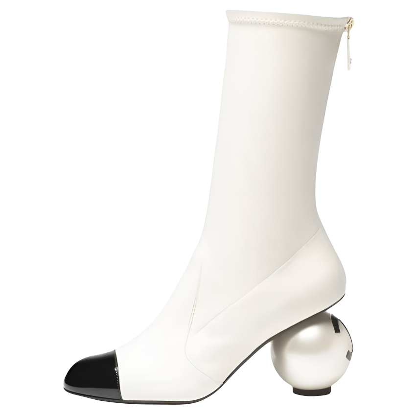 CHANEL 25K Ankle Boots 8.5cm Women's White