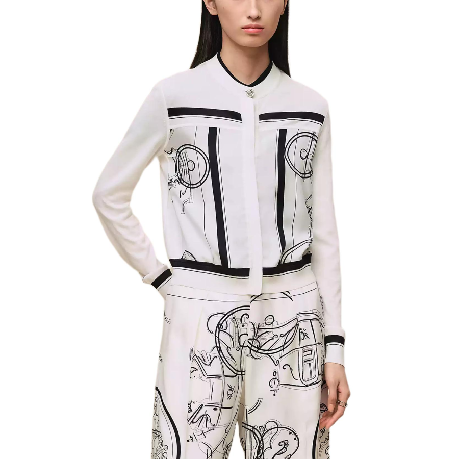 HERMES Knitwear Women's White Pearl Color Crew Neck Moderate Cardigan