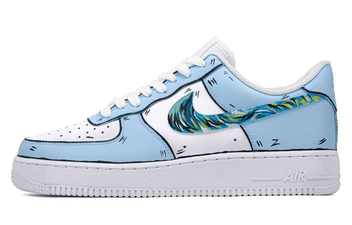 Nike Nike Air Force 1 Blue Ocean Cushioning Lightweight Slip Resistant Low top Skateboard Shoes Unisex White Blue