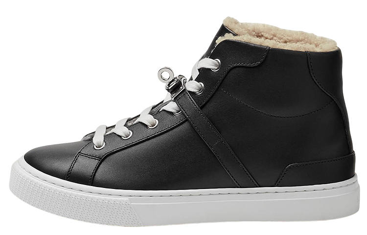 HERMES Daydream Leather High top Stylish Skateboarding Shoes Women's Black