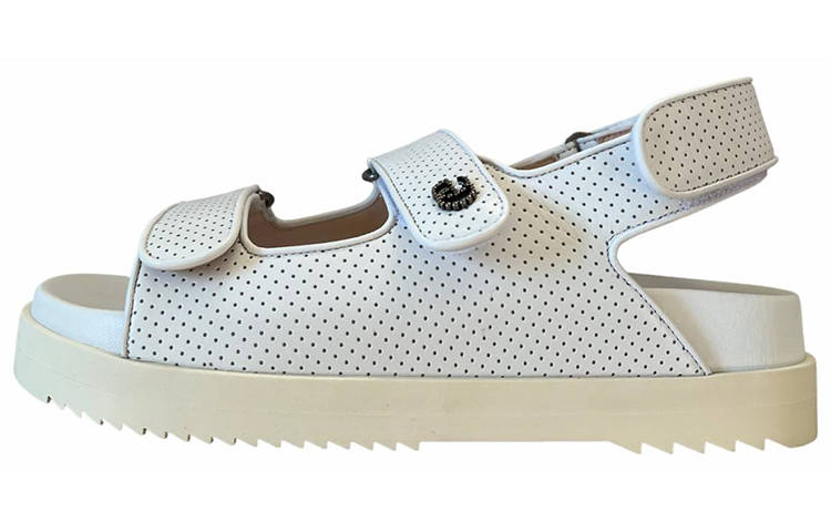 GUCCI Leather One Strap Sandals Women's White
