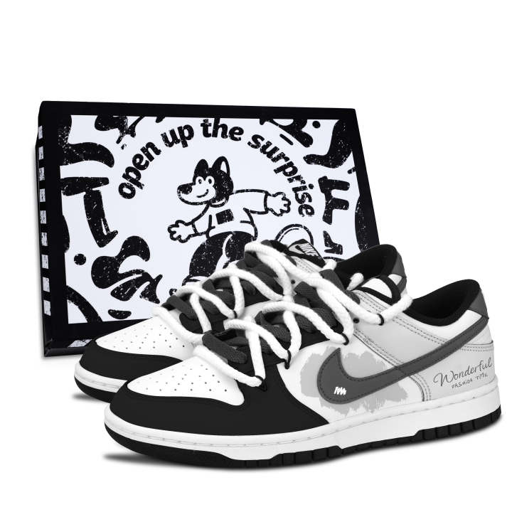 Nike Nike Dunk Black White, Gray Tone Elegance Abrasion Resistant Abrasion Resistant Low top Skateboard Shoes Unisex Gray