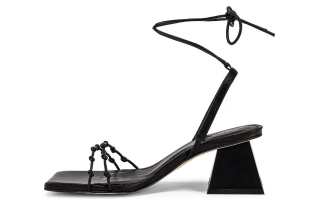 ALOHAS Leather Minimalist Fashion One Strap Sandals 5.5cm Women's Black