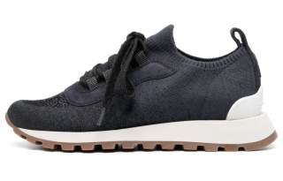 Brunello Cucinelli Textile, Leather Lace Up Cushioning Low top Casual Shoes Women's Marine Blue