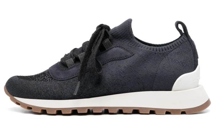Brunello Cucinelli Textile, Leather Lace Up Cushioning Low top Casual Shoes Women's Marine Blue