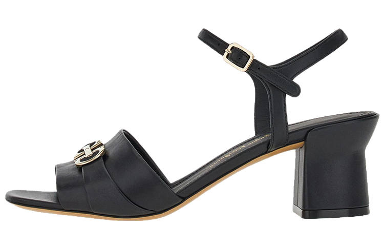 FERRAGAMO Gancini Leather One Strap Sandals 5.5cm Women's Black