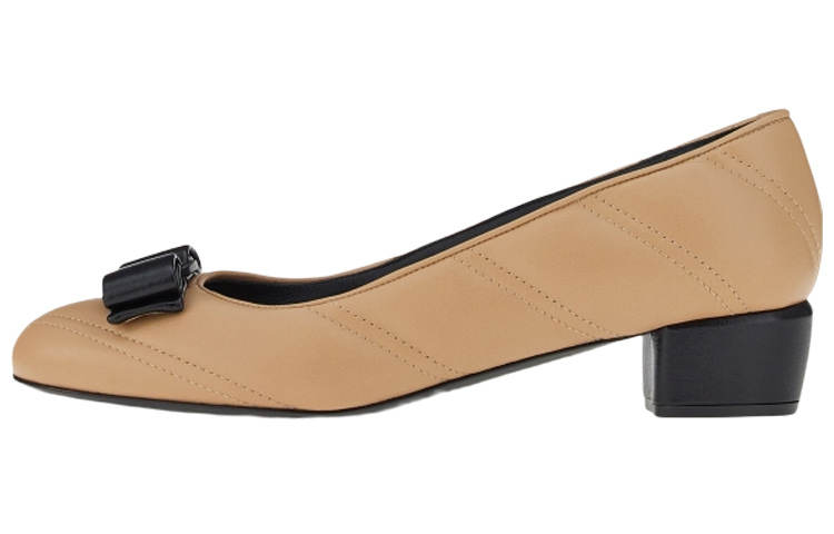 FERRAGAMO Vara Chunky Heel Casual Shoes Women's Beige