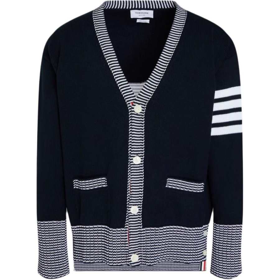 THOM BROWNE Knitwear Men's Marine Blue V Neck Moderate Other