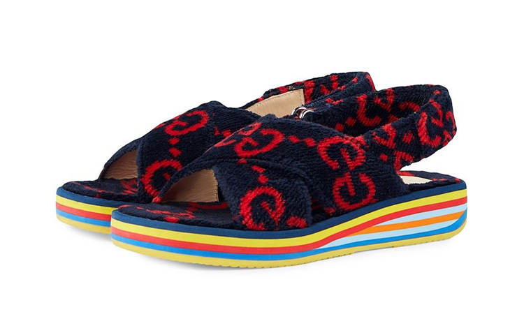 GUCCI Cotton Fabric Terry Fashion Sandal Blue Red Kids'