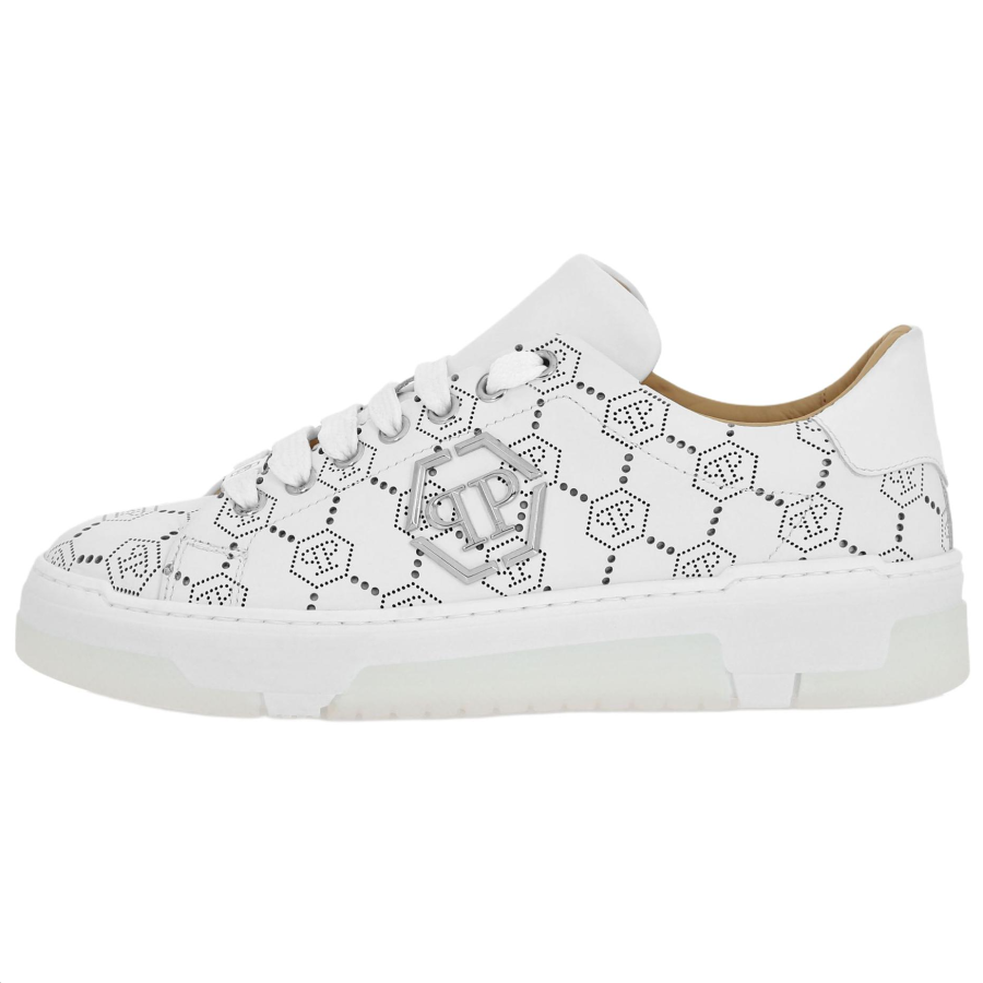 PHILIPP PLEIN Leather Low top Skateboard Shoes Unisex White