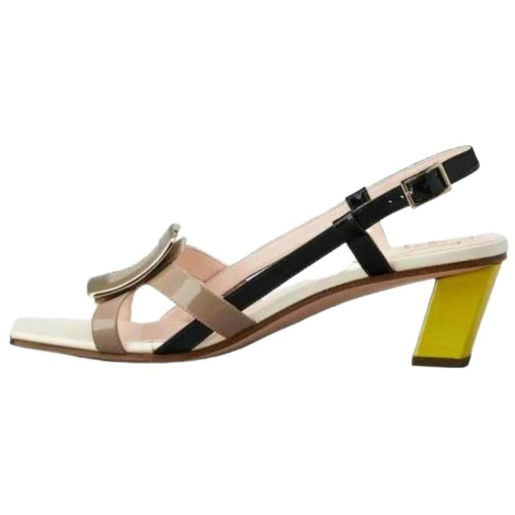 Roger Vivier Patent Leather One Strap Sandals Women's Beige Black Yellow