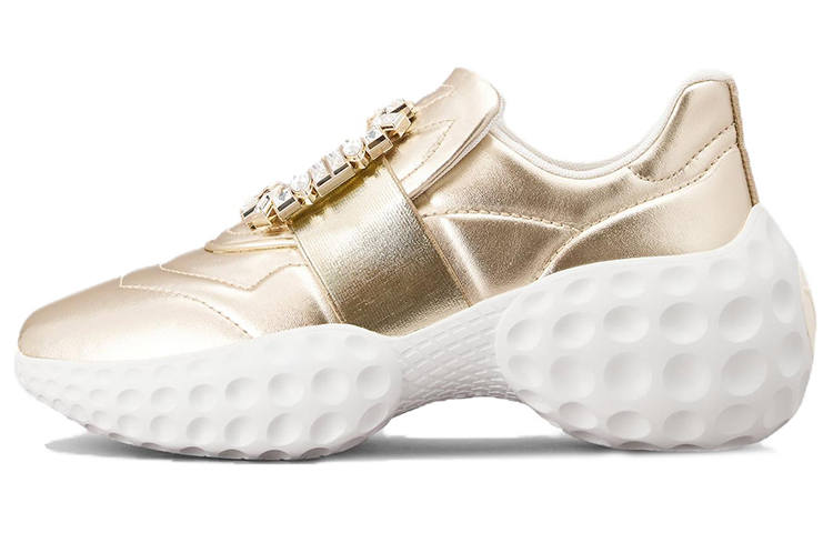Roger Vivier Viv' Run Light Strass Fabric Crystal Clasp Sports Casual Shoes Women's Gold