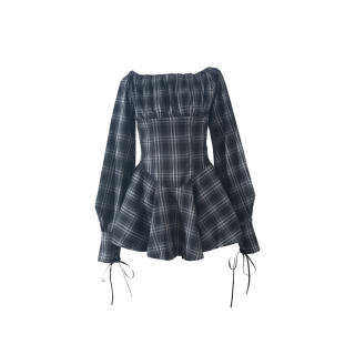 PAVLISOVA Long Sleeved Dresses Women's Black Square Collar Moderate Short