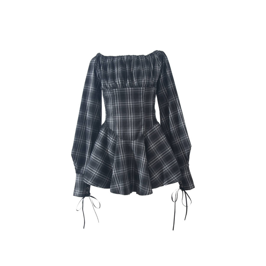 PAVLISOVA Long Sleeved Dresses Women's Black Square Collar Moderate Short