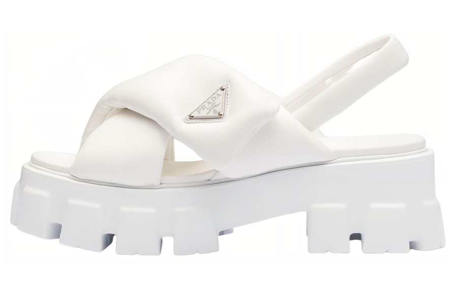 PRADA Monolith Padded 55mm Sandals White Nappa Leather Women's