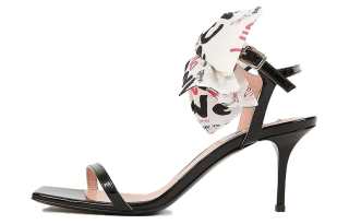 MSGM Leather One Strap Sandals 9cm Women's Black