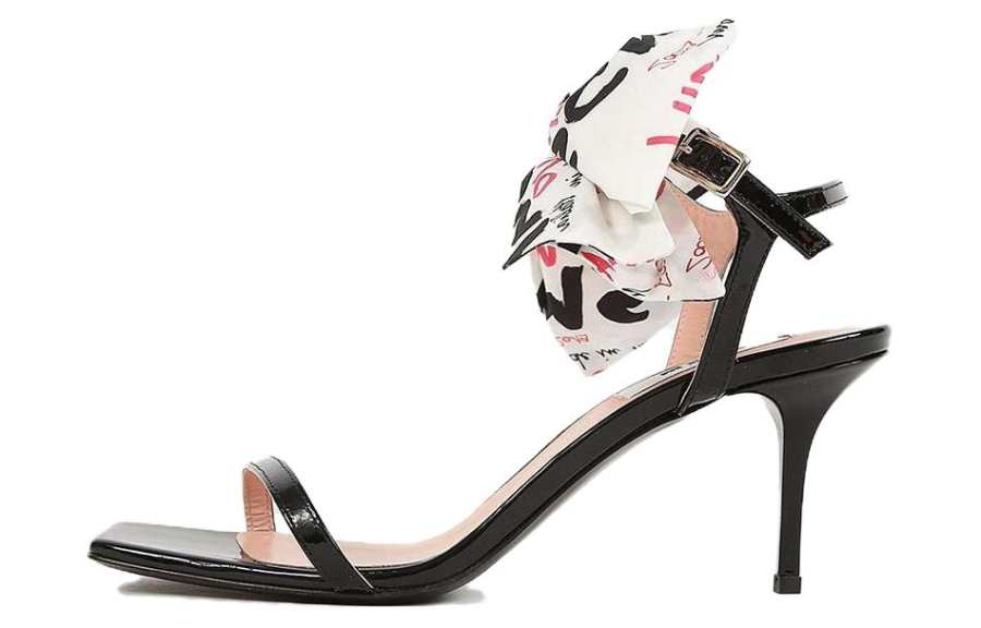 MSGM Leather One Strap Sandals 9cm Women's Black