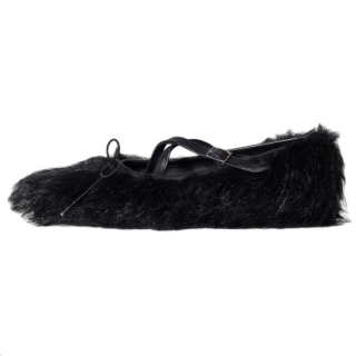 SIMONE ROCHA Faux Fur Criss Cross Ballerina Casual Shoes Women's Black