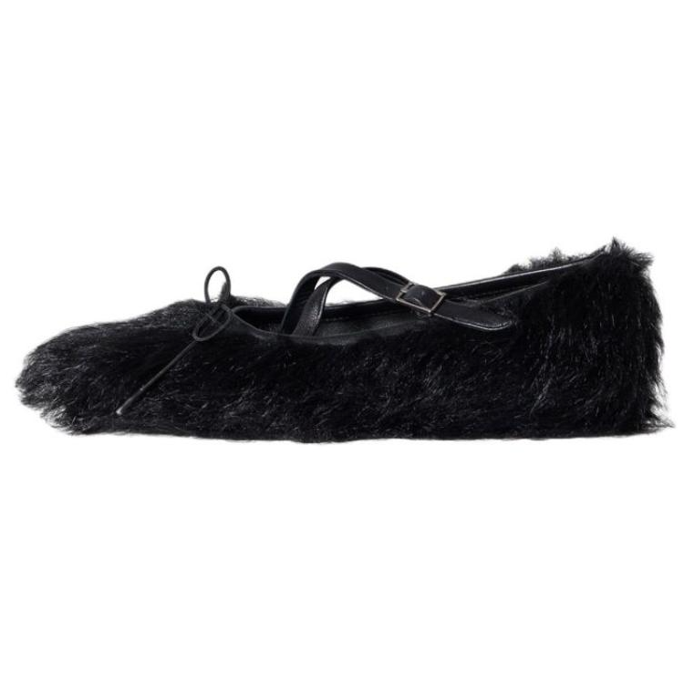 SIMONE ROCHA Faux Fur Criss Cross Ballerina Casual Shoes Women's Black