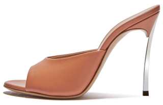 Casadei Blade Minorca Leather Slide Slippers Women's Cinnamon