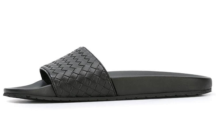 Bottega Veneta Intrecciato Leather Slide Slippers Men's Black