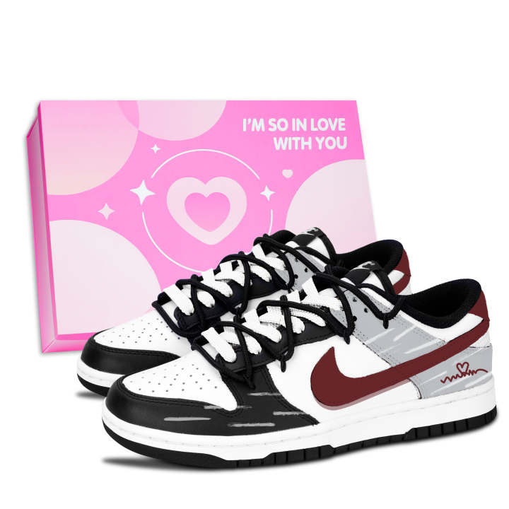 Nike Nike Dunk Black White, Crimson Gray Heart Leather Abrasion Resistant Slip Resistant Abrasion Resistant Slip Resistant