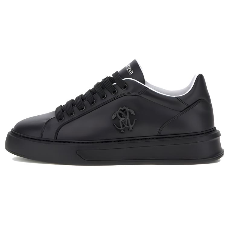 Roberto Cavalli Cow Leather Low top Skateboard Shoes Men's Black
