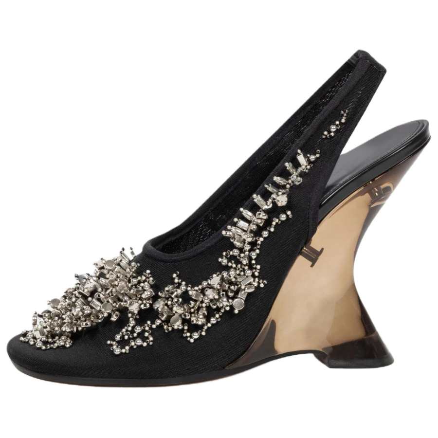 DRIES VAN NOTEN Leather Wedge Heel High Heels 10.5cm Women's Black
